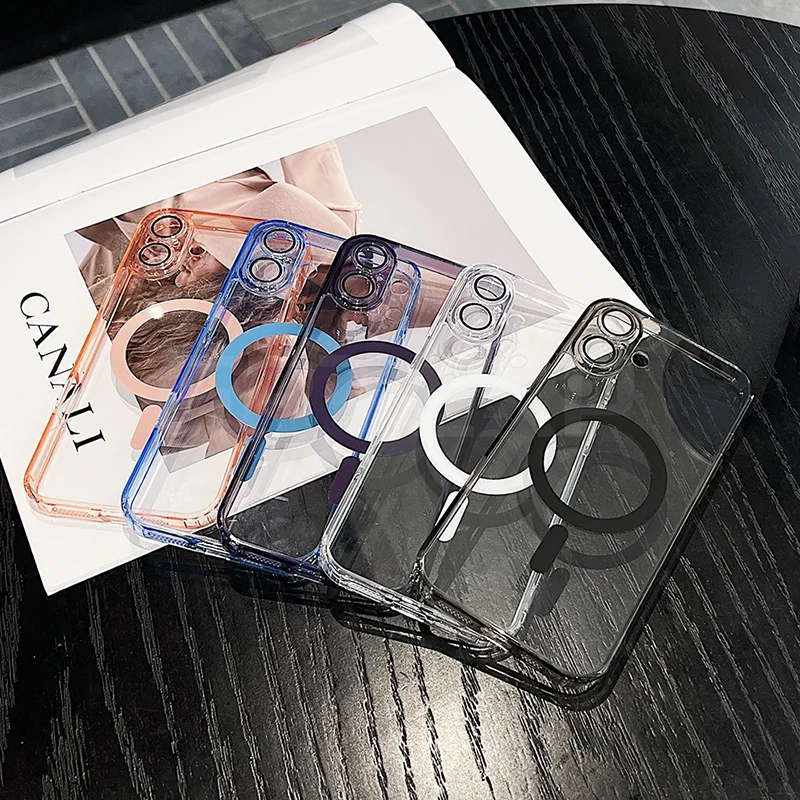 Funda Magsafe magnética transparente de lujo para iPhone 17 Air 16 15 14 13 12 11 Pro Max Plus Color caramelo híbrido duro suave Tpu Shell - imagen 4