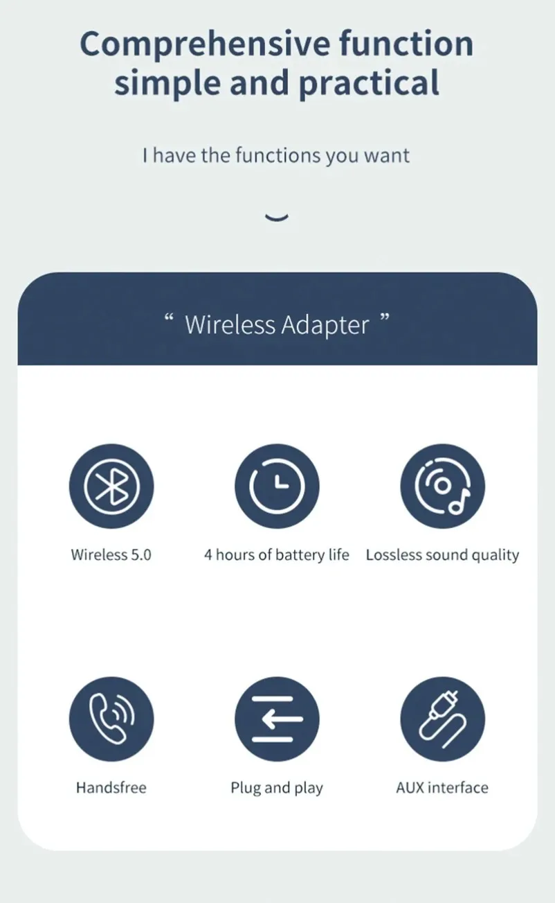Receptor y transmisor Bluetooth 5,0, adaptador inalámbrico con conector 2 en 1, adaptador auxiliar de Audio de 3,5mm para Audio de coche, música, Aux, auriculares manos libres - imagen 3