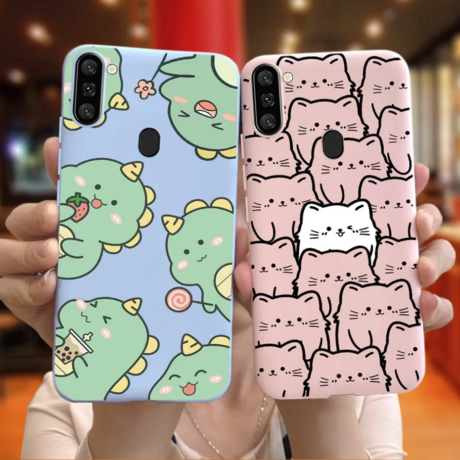 Para Samsung Galaxy A11 M11 lindos animales de dibujos animados funda de teléfono para Samsung A11 M11 A115F M115F Color caramelo funda trasera de silicona suave - imagen 2