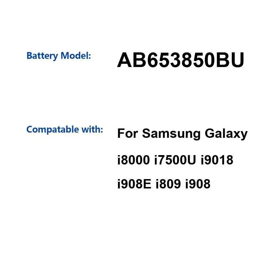 Para Samsung Galaxy I8000 I7500u I9018 I908e I809 I908 rendimiento seguro de larga duración 1500Mah batería de teléfono móvil AB653850BU