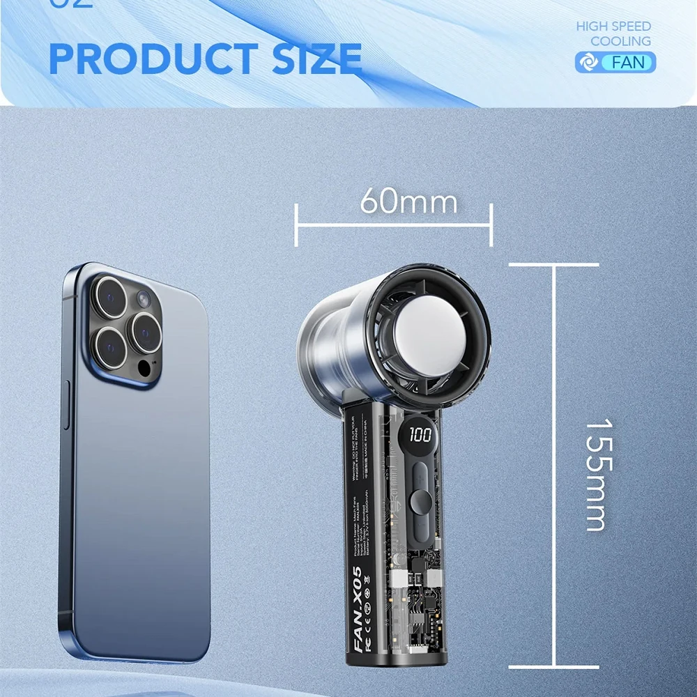 Ventilador Turbo portátil de refrigeración, recargable por USB, 100 velocidades de viento, Mini ventilador Personal para viajes, Camping, exteriores e interiores - imagen 5