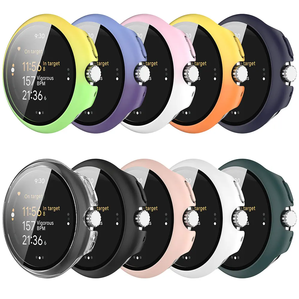 Vidrio templado + funda para Google Pixel Watch 3, 41mm, 45mm, protector de PC completo, Protector de pantalla de parachoques, película - imagen 2