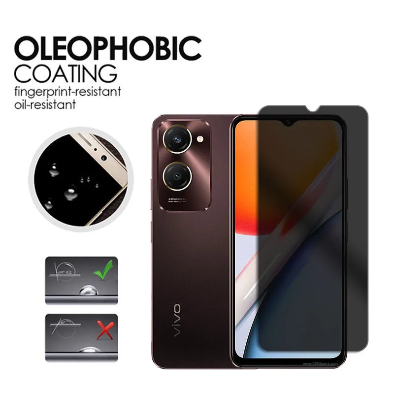 Protector de pantalla de privacidad para vivo Y18 4G, cristal antideslumbrante para vivo Y18 4G, Protector de lente de cámara de vidrio antiespía para vivo Y03 4G