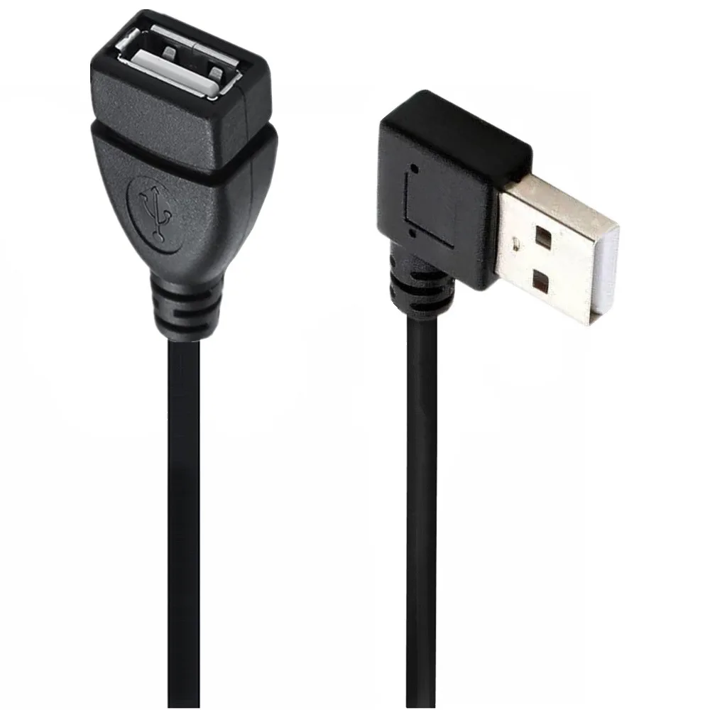 10cm 20cm USB 2,0 A macho a hembra Cable adaptador de extensión en ángulo 90 USB2.0 macho a hembra Cable negro derecho/izquierdo/abajo/arriba - imagen 2