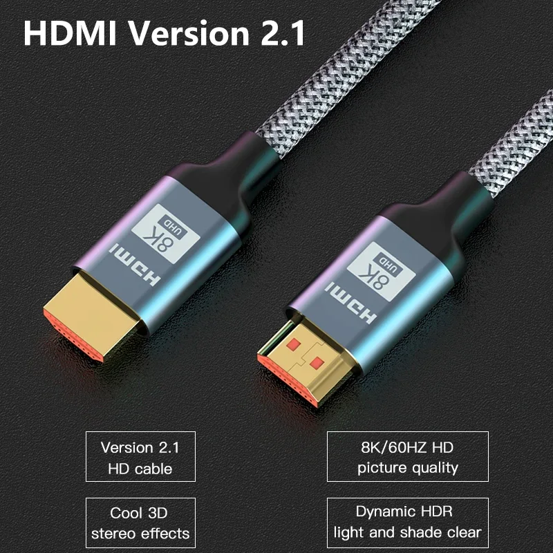 Cable HDMI 8K de 0,5-1,5 M, 60HZ, 2,1 V, 4K, 144HZ, TV 3D de alta velocidad para Monitor de ordenador, proyector, consola de juegos PS, Audio y vídeo - imagen 2