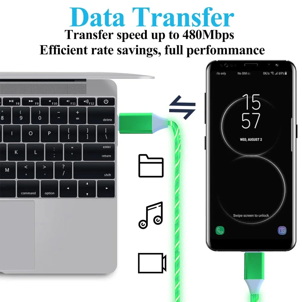 Cable LED PD 60W USB tipo C a USB C para iPhone 15 Pro Max Xiaomi Huawei Cable de datos de carga rápida Cable USB-C 1m 2m - imagen 5