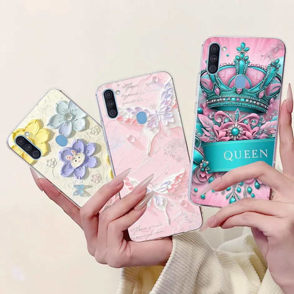 Para Samsung Galaxy A11 Funda A115 A115F Funda nueva moda flor reina Funda transparente de silicona suave para Samsung M11 M115F Etui
