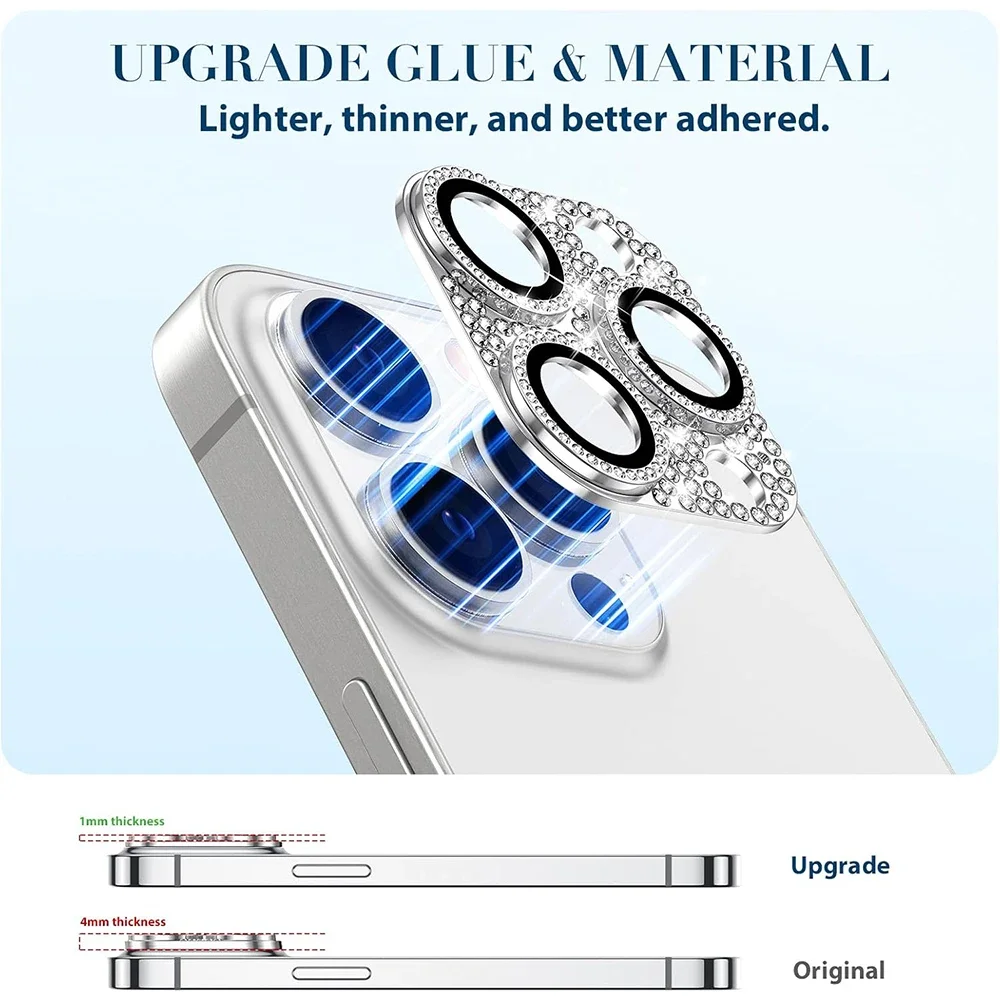 Funda protectora de lente de cámara con diamantes de imitación y purpurina ostentosa para IPhone 16 Pro Max 15 Plus 14 13 Mini 12 11 protección de teléfono - imagen 5