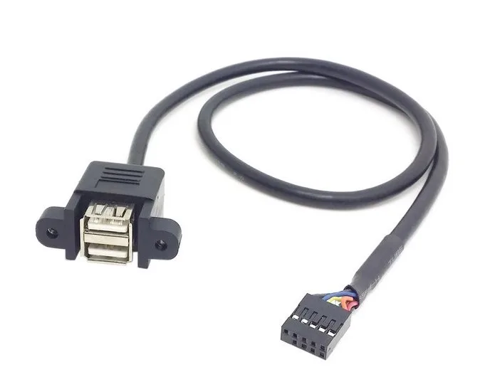 Placa base de 9 pines, cabezal hembra de 2,54mm a Cable adaptador hembra USB 2,0 Dual, placa principal convierte USB2.0, dos líneas de extensión de 30cm y 50cm - imagen 4
