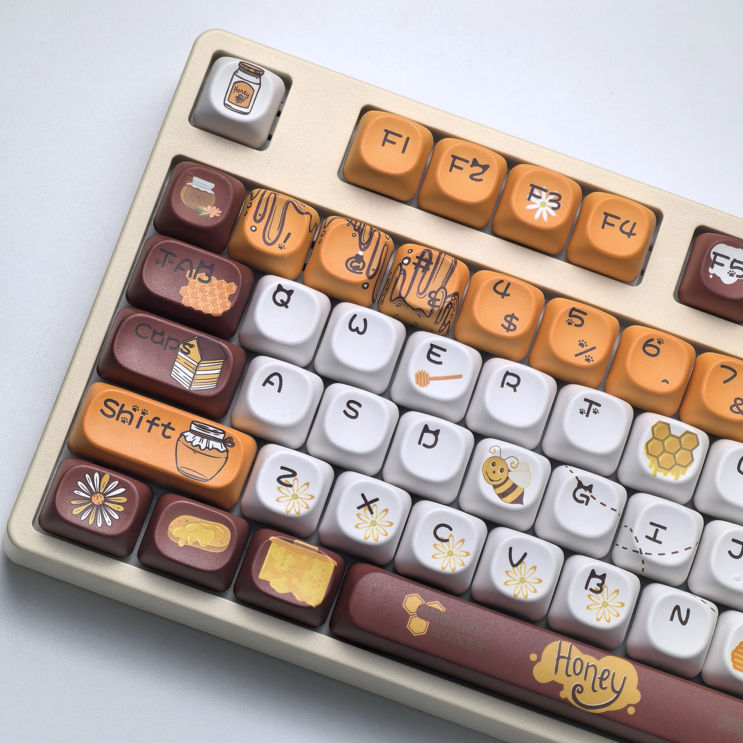 Moa Honey Keycap lindo naranja marrón Pbt para Fiy Aula F75/F87 redondo lindo abeja Keycap