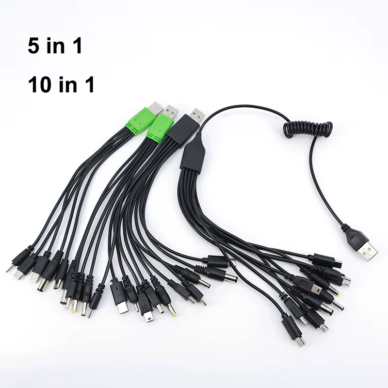 5 10 en 1 USB macho 10 vías tipo c mirco DC cable de carga de energía 5,5x2,1mm 2,5mm 4,0x1,7 3,5mm 2,0x0,7mm macho 5P V3 V8 mini USB - imagen 3
