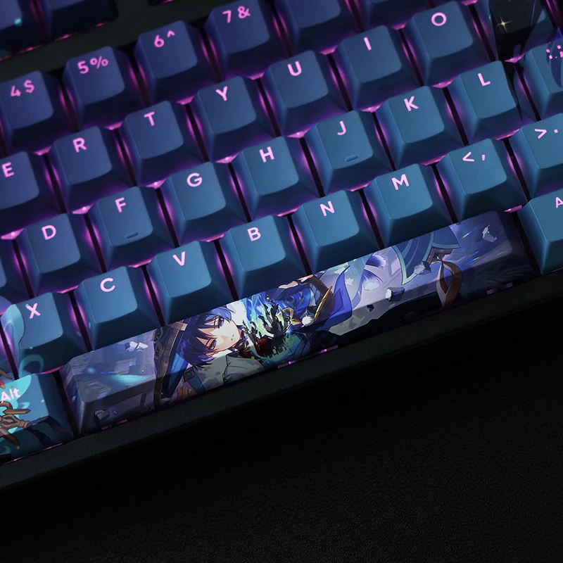 Teclas PBT de 5 lados para Gaming, accesorio con dibujos animados de Anime, perfil de cereza, retroiluminado, para Genshin Impact Wanderer, 108 teclas - imagen 3
