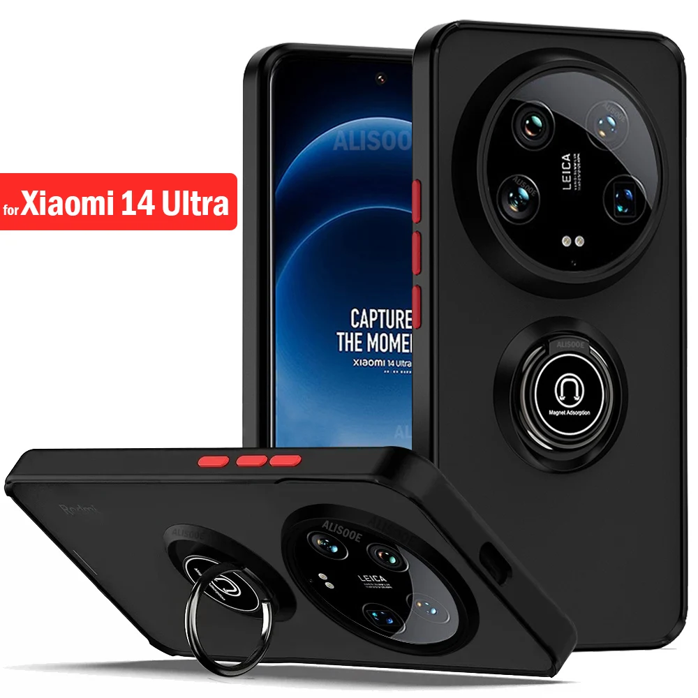 Funda con soporte para Xiaomi 15 Ultra 14 Pro, Funda con anillo de armadura, Funda translúcida para PC para Xiaomi 14, Funda protectora Ultra completa - imagen 3