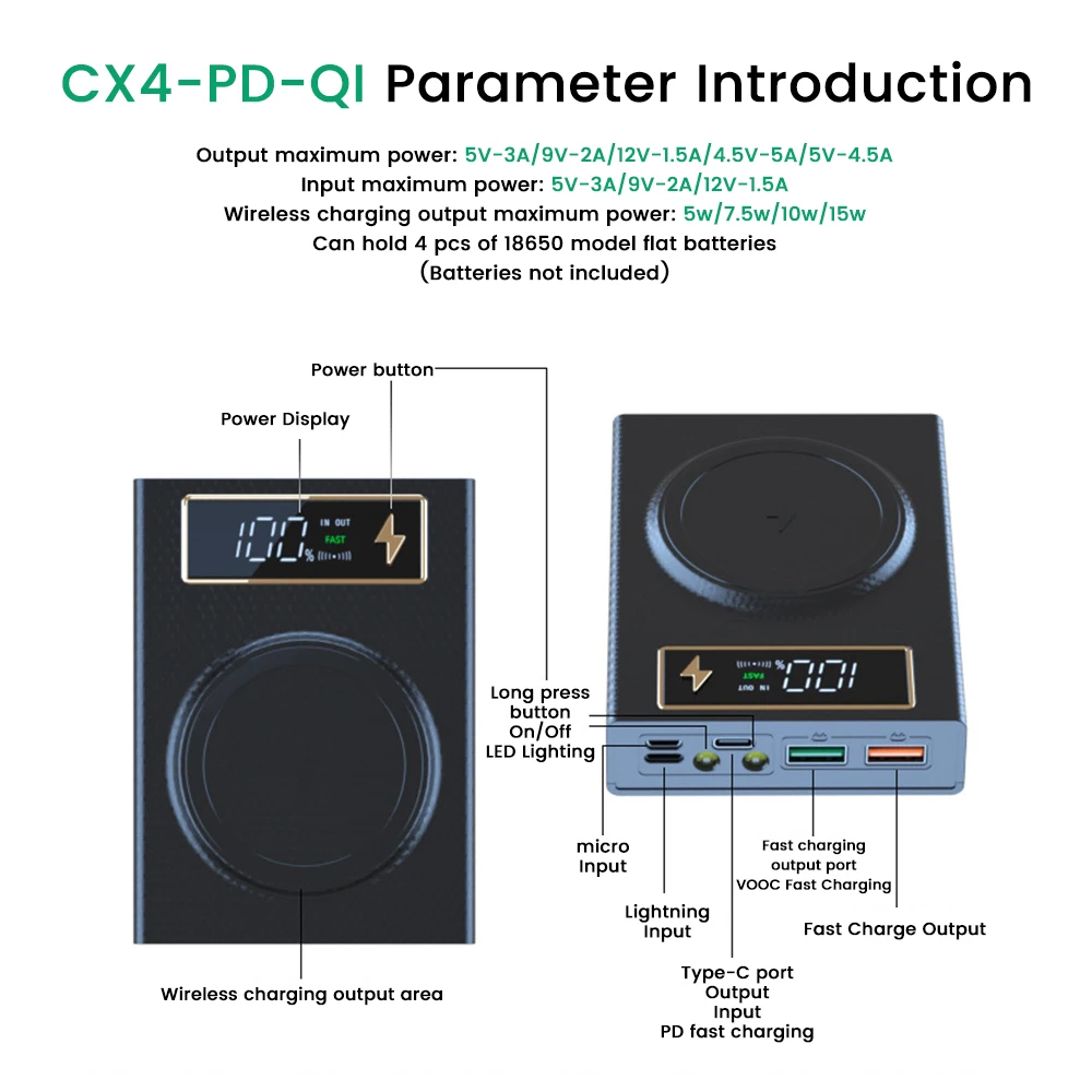 4x18650 DIY Caso Banco de la Energía Cargador de Carga Inalámbrica Desmontable Pantalla Digital Caja de Almacenamiento de Batería de Carga Rápida Linterna - imagen 5