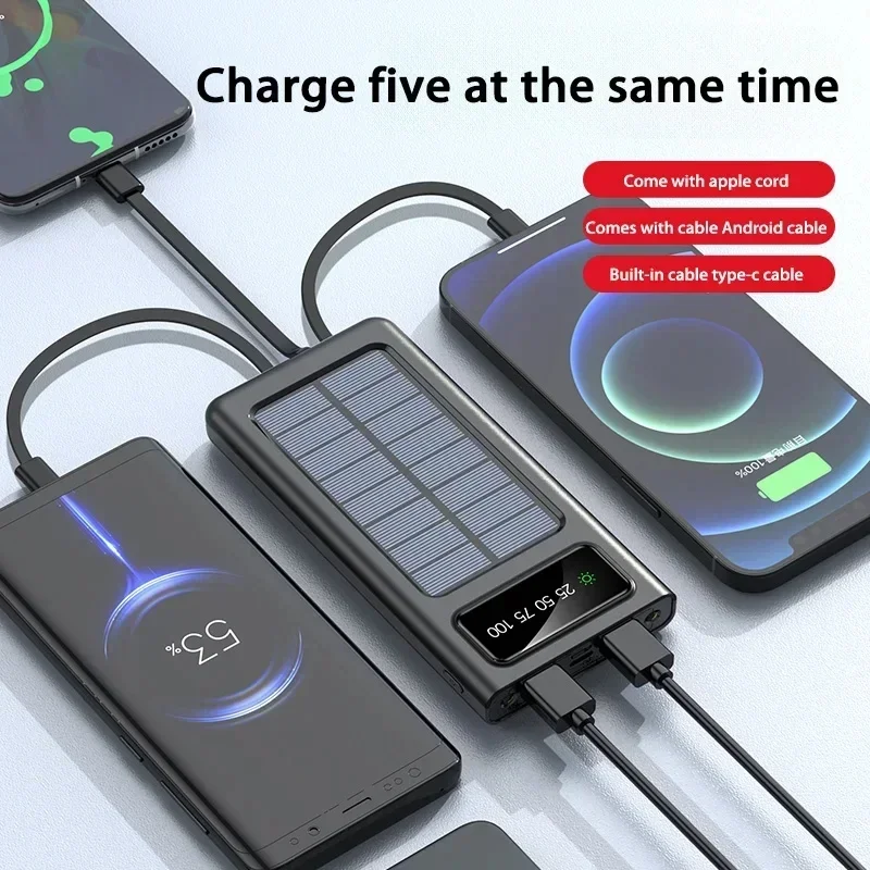 Xiaomi 200000 Banco de energía Solar mAh, batería de carga rápida de energía móvil de gran capacidad con USB Dual 4 Cables para iPhone Samsung - imagen 4