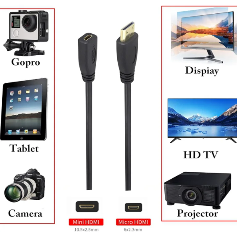 20 cm Micro Mini HDMI - compatible macho/hembra a cámara A/C/D macho/hembra, tableta, computadora, conexión de vídeo de TV Cable HD - imagen 2