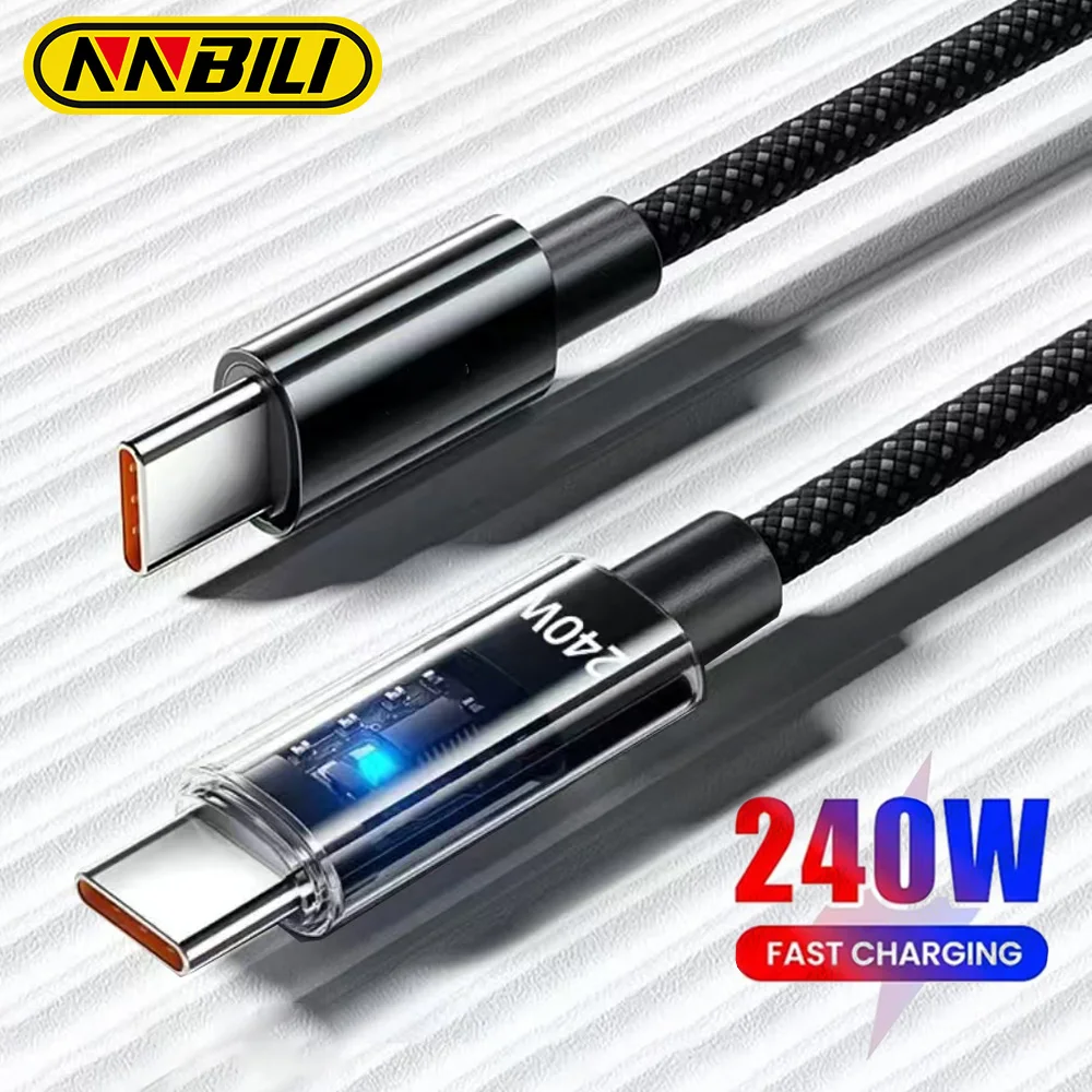 NNBILI Cable de carga Dual tipo C Cable de datos trenzado de nailon de carga rápida Cable de datos tipo C de 240W para iPhone 17 16 Samsung Huawei Laptop
