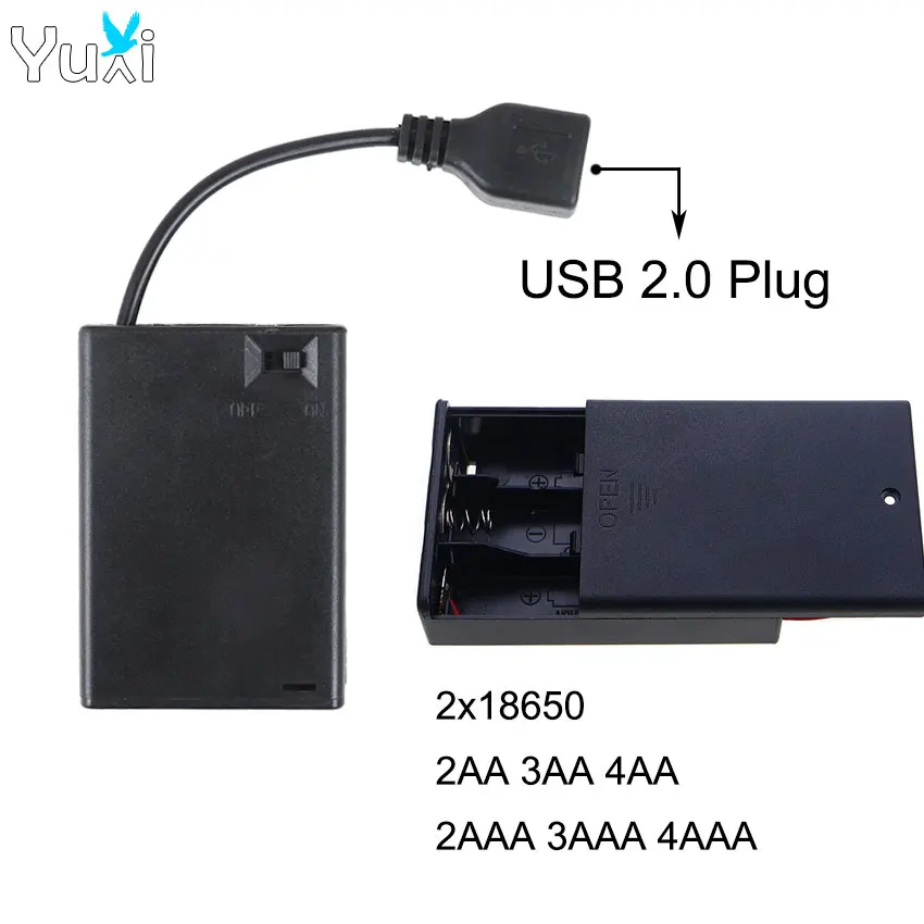 YuXi 18650 AA/AAA 2/3/4 ranura soporte de batería caja de almacenamiento de batería con línea de Terminal de enchufe USB con cubierta y interruptor de alimentación - imagen 3