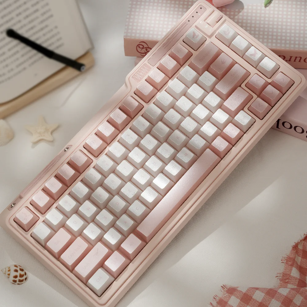 Teclas con diseño de plumas nacaradas, colección temática de Pc, cereza translúcida, Pbt, rosa, teclado personalizado, teclas Ansi/Iso - imagen 3