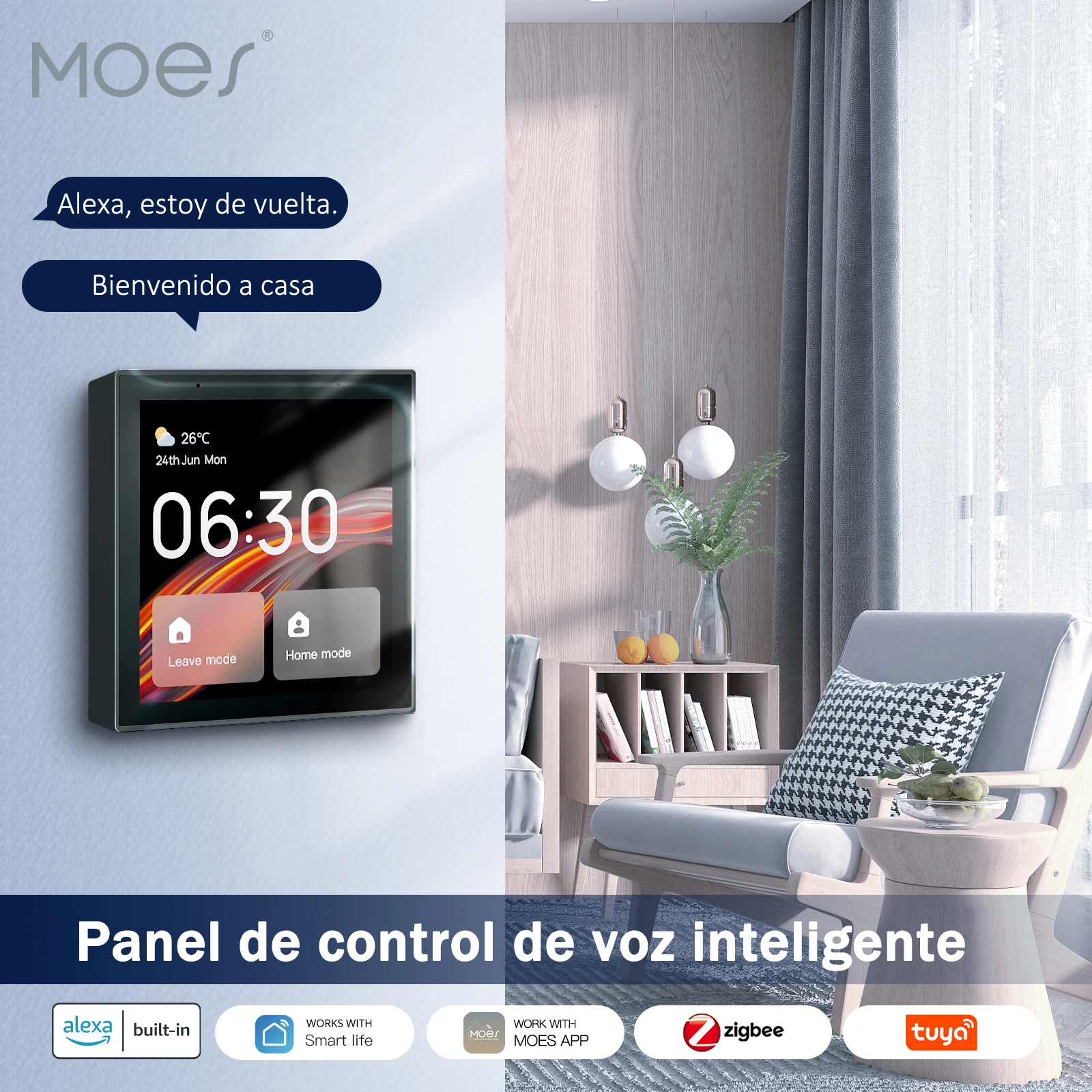 MOES-Panel de Control Central táctil Tuya, Wifi, Alexa, Control de voz incorporado y puerta de enlace ZigBee para escenas inteligentes, pantalla de 4 pulgadas