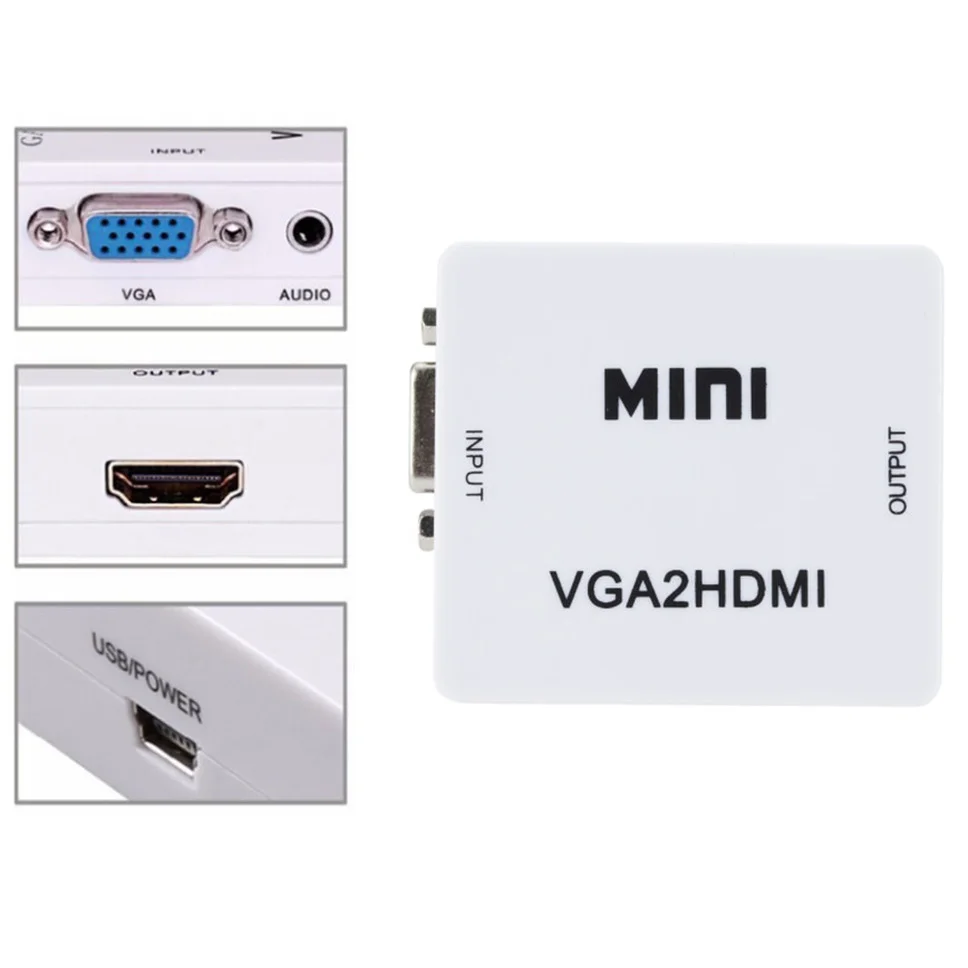 Grwibeou-caja convertidora compatible con VGA a HDMI, miniadaptador de Audio vídeo VGA 1080P para PC, portátil, proyector HDTV, adaptador VGA2HDMI - imagen 4
