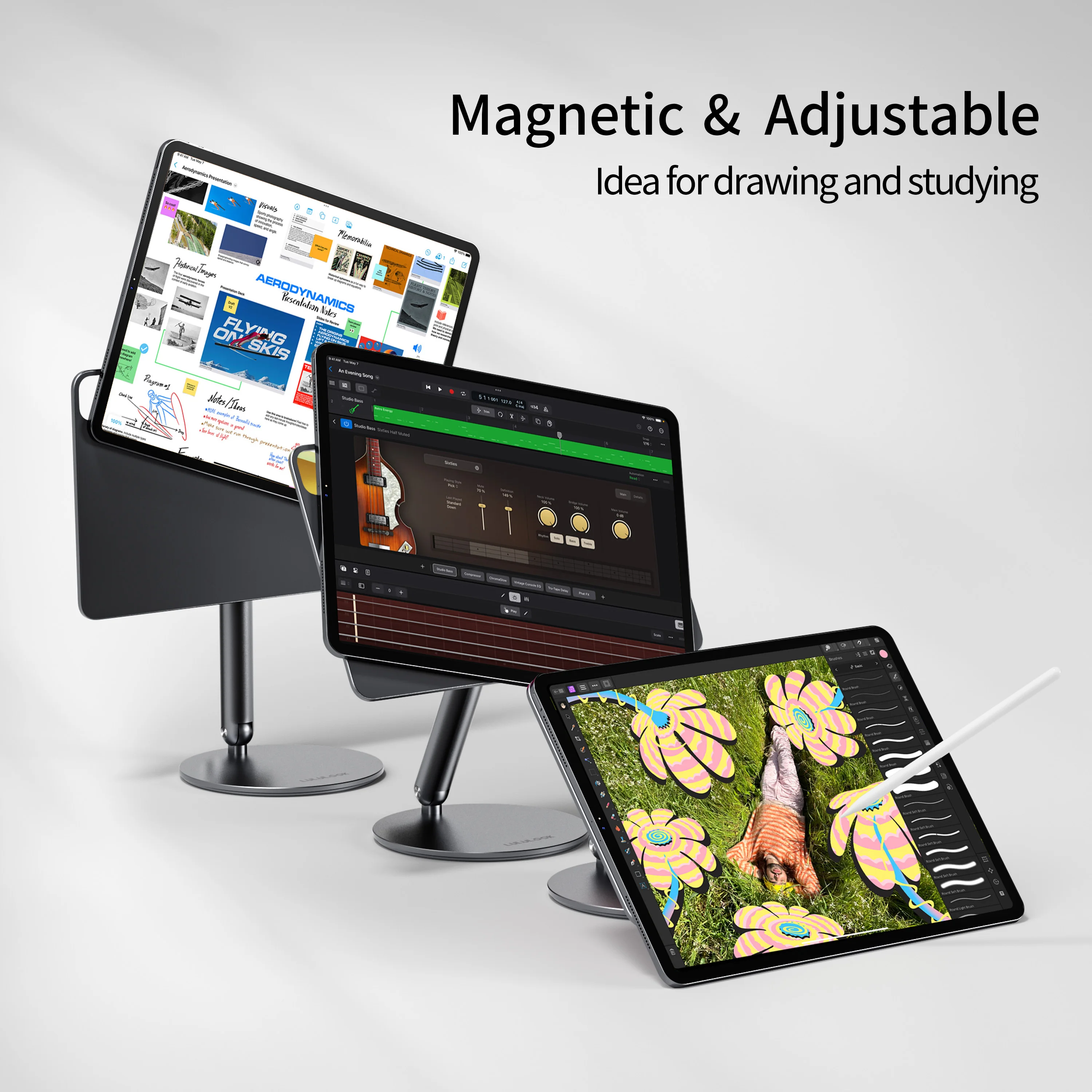 LULULOOK 360 °   Soporte magnético con Base de rotación para iPad Pro, soporte plegable ajustable para iPad Pro 12,9/11 M4 M5 iPad Air M3 5/4th - imagen 5