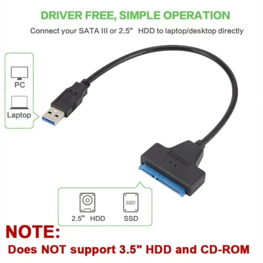 Cable SATA a USB 3,0/2,0 de hasta 6 Gbps para disco duro externo HDD SSD de 2,5 pulgadas, adaptador SATA 3 de 22 pines, Cable USB 3,0 a Sata III - imagen 5