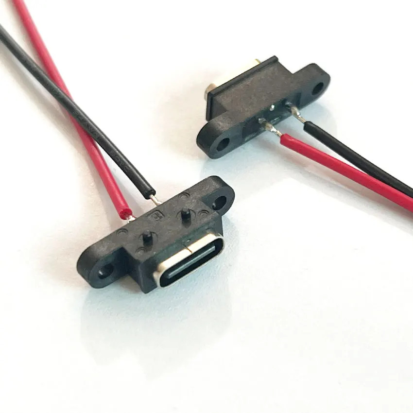 1 Uds nuevo tipo C 2 pines impermeable hembra puerto de enchufe USB C con orificio para tornillo interfaz de carga rápida cable conector USB - imagen 2