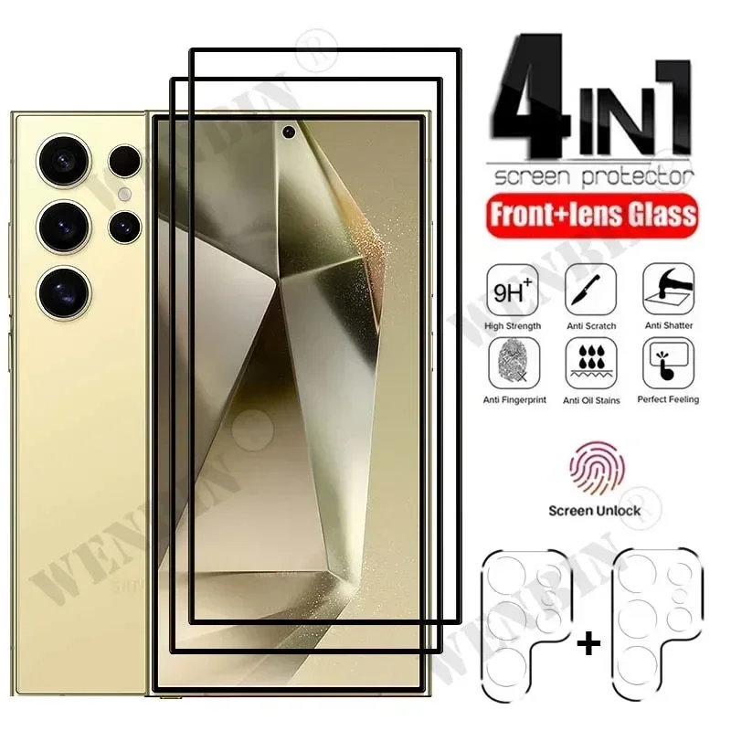 Protector de pantalla 4 en 1 para Samsung S25 S24 S23 S22 Ultra Plus FE A56 A55 A36 A35 A16 9HD, cristal protector completo + protector de lente - imagen 2