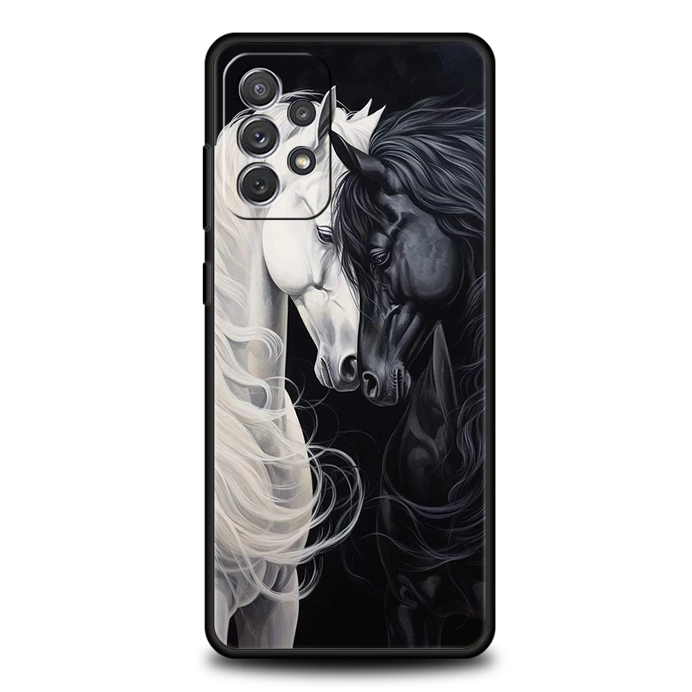 Funda de teléfono galoping con caballos blancos y negros para Samsung A15 A13 A35 A55 A51 A71 A41 A31 A21S A03S A05 A23 A25 A33 A53 A73 5G - imagen 3