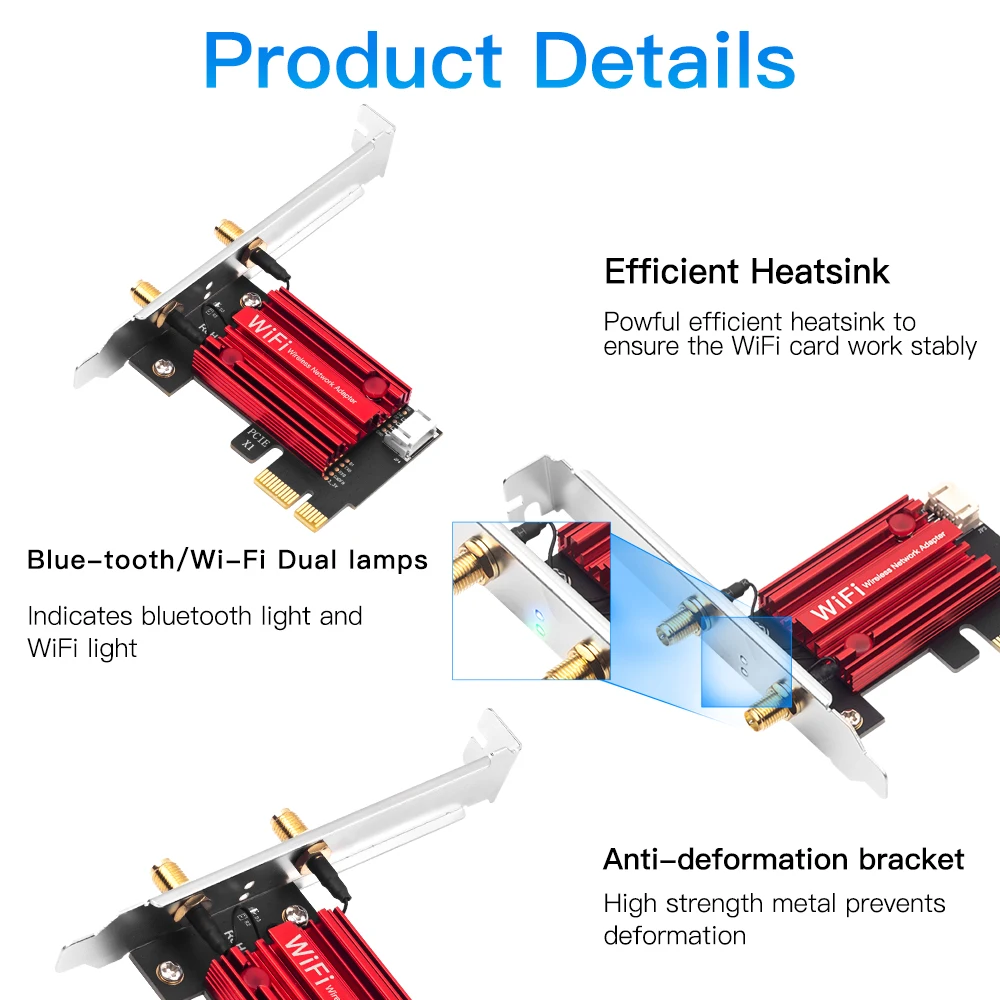 Fvi-adaptador inalámbrico WiFi 5 PCI-E, tarjeta de red AC1200 de doble banda, 2,4G/5GHz, 802.11AC, para Bluetooth 4,0, Windows 7/8/10/11 - imagen 5