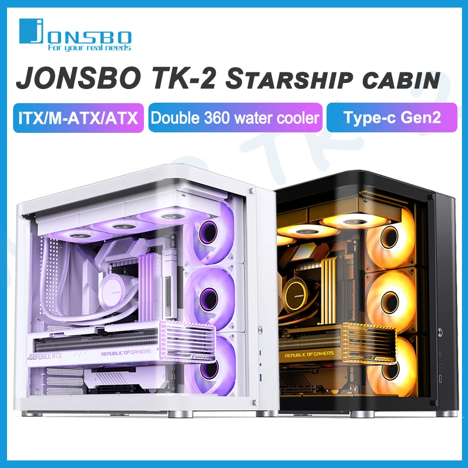 JONSBO-chasis de escritorio de TK-2, carcasa de juego ATX transparente lateral hiperboloide, enfriador de agua doble 360, interfaz tipo c, cabina Starship