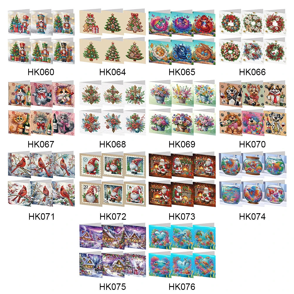 6 unids/set DIY pintura de diamante tarjeta de felicitación nuevo 2024 tarjeta de Festival de Navidad tarjetas de deseos diarias plegadas regalos para familiares amigos - imagen 4