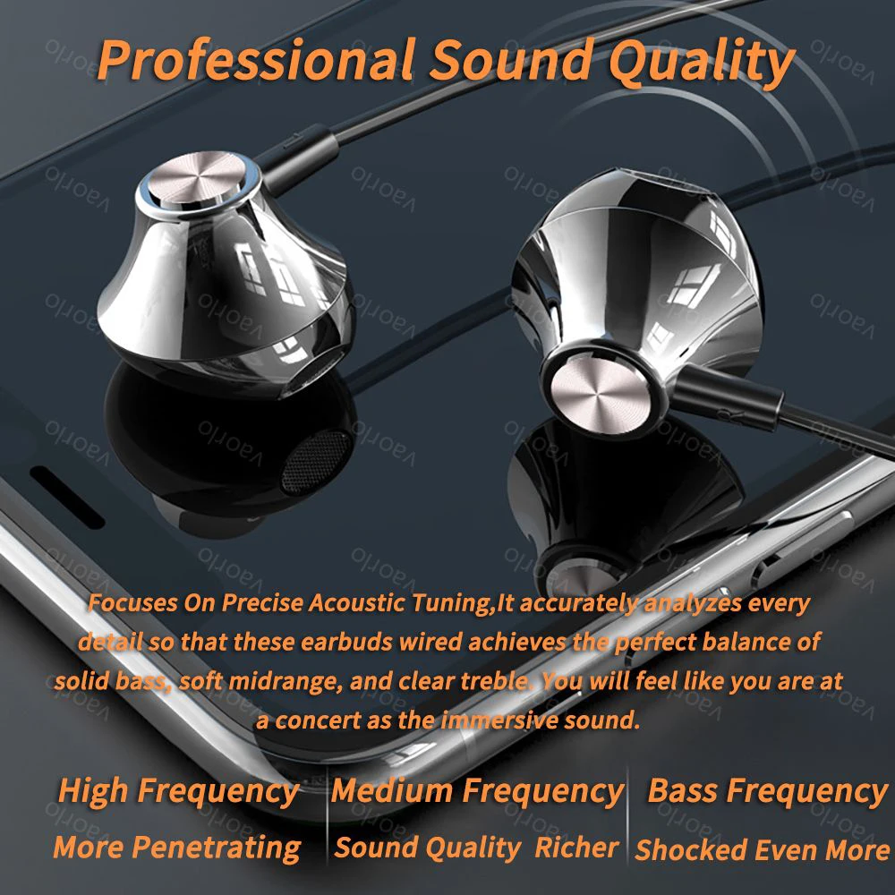 Auriculares intrauditivos con cable para Karaoke, transmisión en vivo de 2 metros, HiFi 9D, graves pesados, micrófono Dual, 3,5mm, AUX/tipo C, Chip Digital - imagen 3