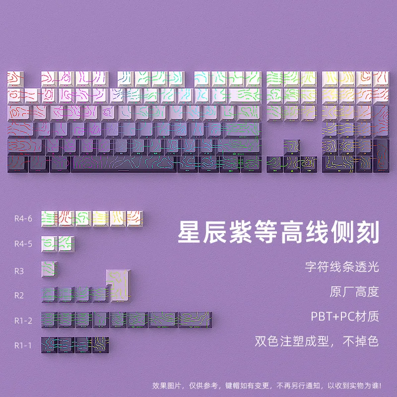 Línea de contorno púrpura estrellado 4,0, perfil de cereza de dos tonos, tapa de tecla luminosa agrietada, tapa de tecla personalizada para Lucky80 Wooting Madlions