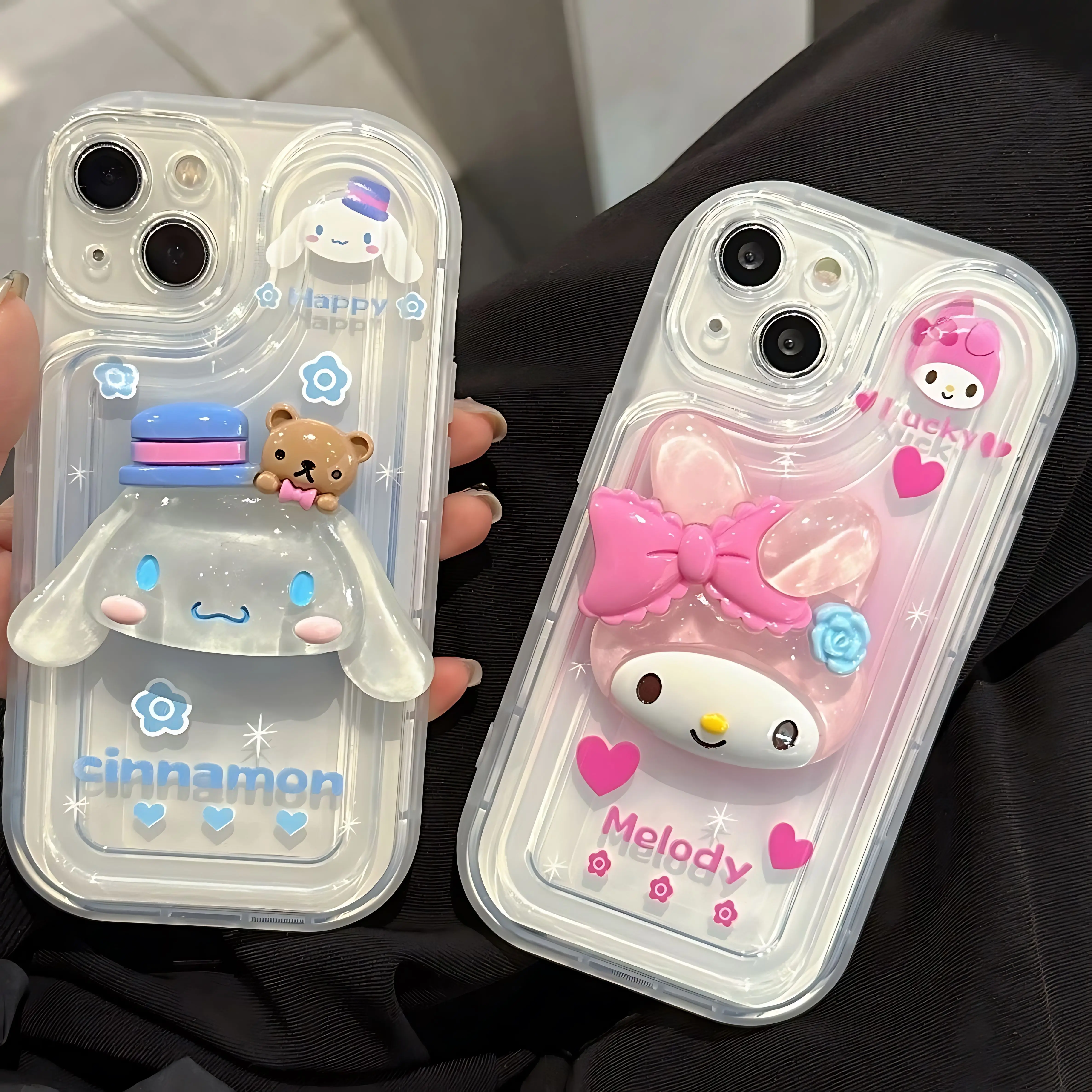 Dibujos animados lindo Melodys Cinnamoroll con soporte para teléfono móvil funda de teléfono para iPhone 16 15 14 13 12 11 Pro Max 7 8 Plus X XR XSMax - imagen 4