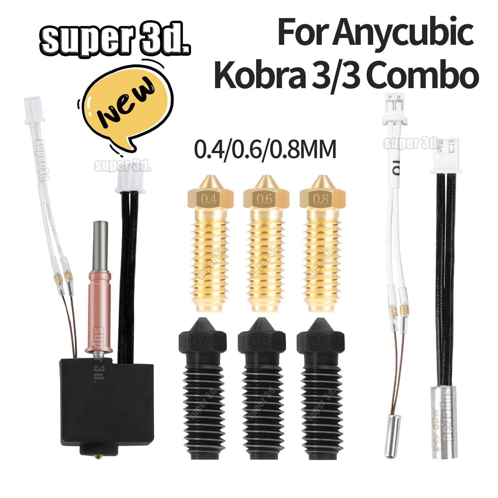Anycubic Kobra 3 Hotend Kit bloque calentador termistor calentador cartucho cabezal de impresión accesorio para K3 Combo piezas de disipador de calor de extremo caliente - imagen 3