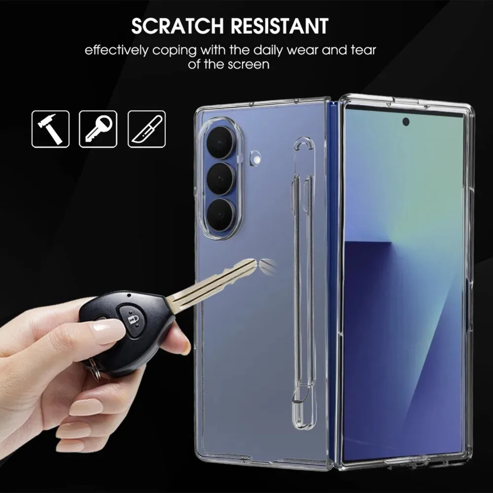 Funda protectora transparente para teléfono de PC con ranura para bolígrafo integrada para Samsung Galaxy Z Fold 7, fundas transparentes para teléfono Z Fold7 - imagen 3