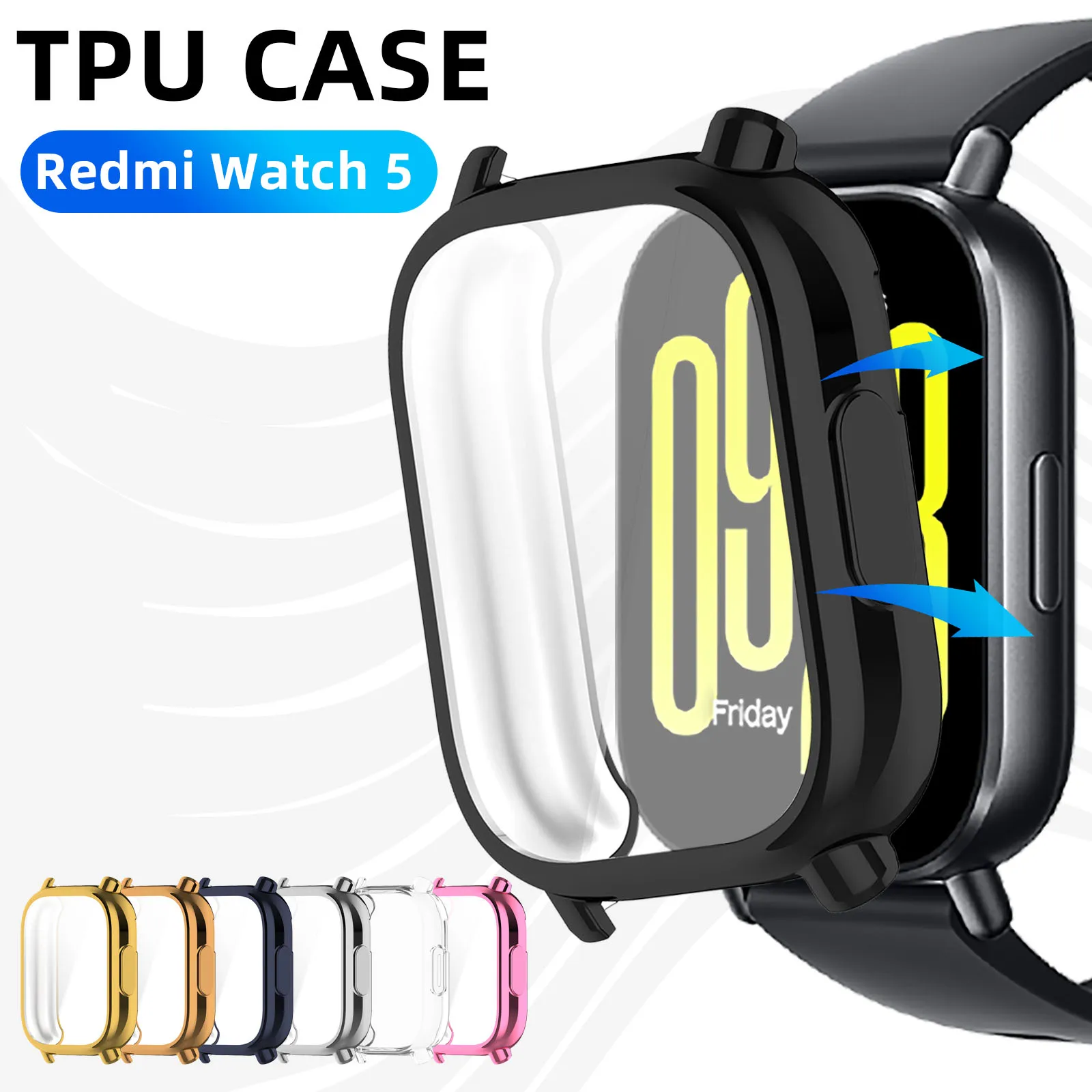 Funda para Xiaomi Redmi Watch 5 Active/Lite funda protectora de pantalla suave TPU cubierta protectora completa accesorios de carcasa