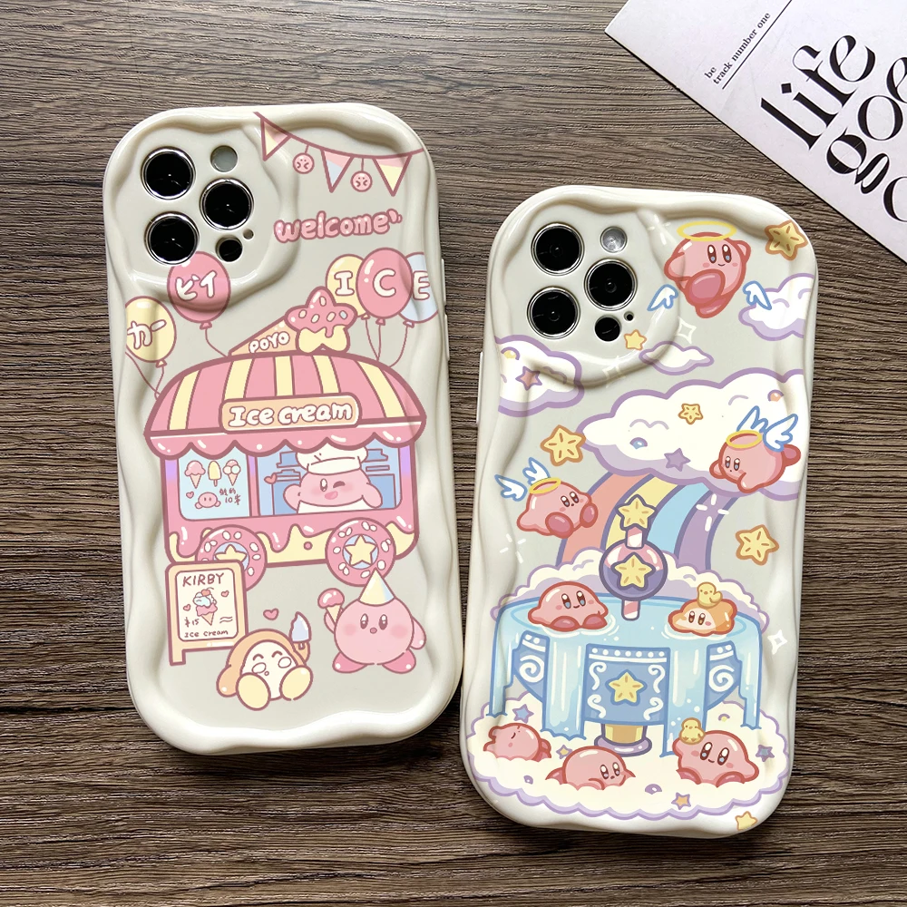 Bonita funda de teléfono Star k-kirbys para Samsung Galaxy S24 S23 S22 S21 Ultra Plus 5G S20 FE 3D cremoso Wave Soft Cover - imagen 3