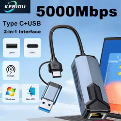 Tarjeta de red con cable 5G, adaptador USB 3,0 tipo C a RJ45 RTL81527 de 5000Mbps de alta velocidad para NAS MacBook Pro Notebook, tableta de escritorio