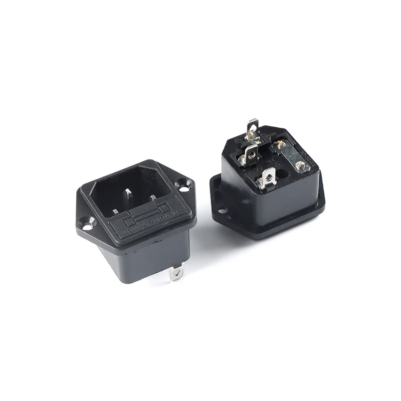Cable de alimentación macho IEC320 C14, Conector de toma de corriente CA con interfaz de soporte de fusible, 10 piezas, 3 pines, 250V, 10A