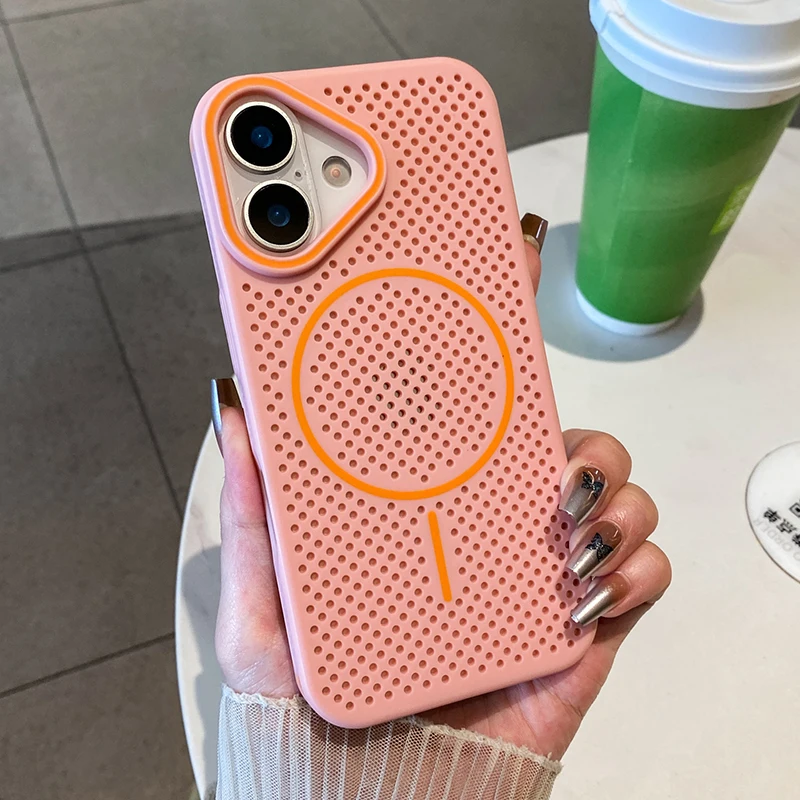 Funda de teléfono magnética con refrigeración de malla de panal para iPhone 16 Pro Max 17 Air 15 14 13 12 para cubierta trasera dura con disipación de calor Magsafe - imagen 3