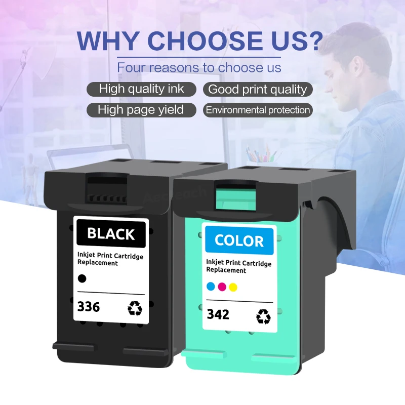 Aecteach-cartucho de tinta 336 342, recambio para HP336, HP342, HP Deskjet 5440, PSC1510, Photosmart 1500, C3100, C3180, D5420 - imagen 2
