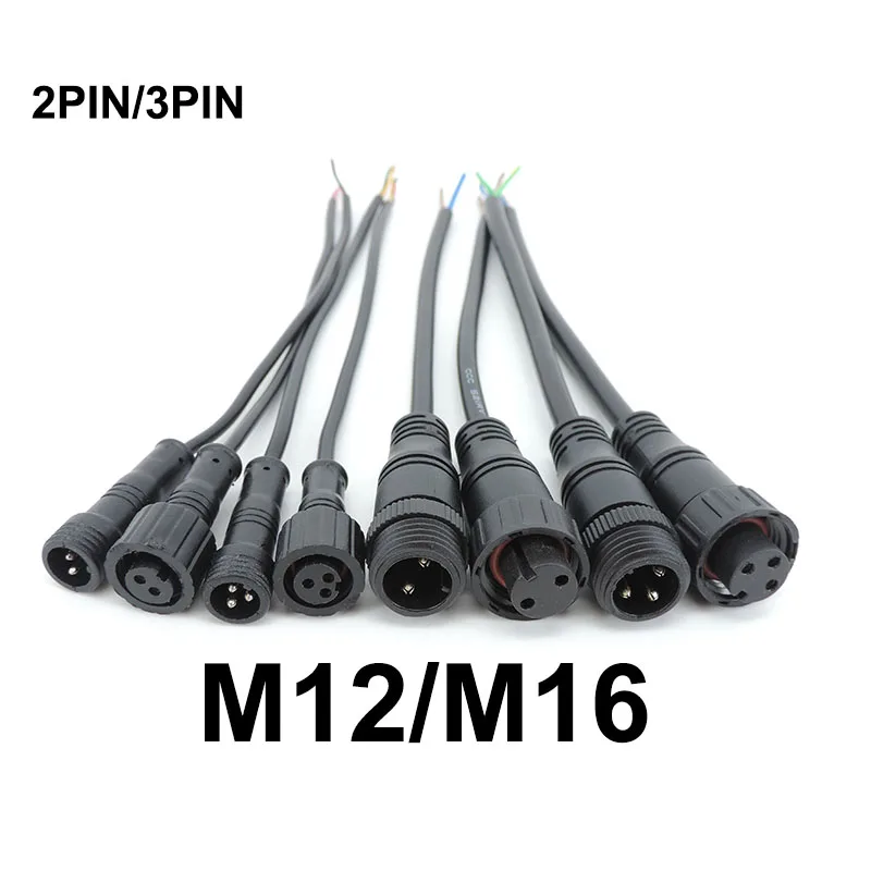 Conector de fuente de alimentación para CCTV, conector macho y hembra de CC, tuerca de conector, Cable IP65, M12, M16, impermeable al aire libre, 1 piezas, 2 pines, 3 pines