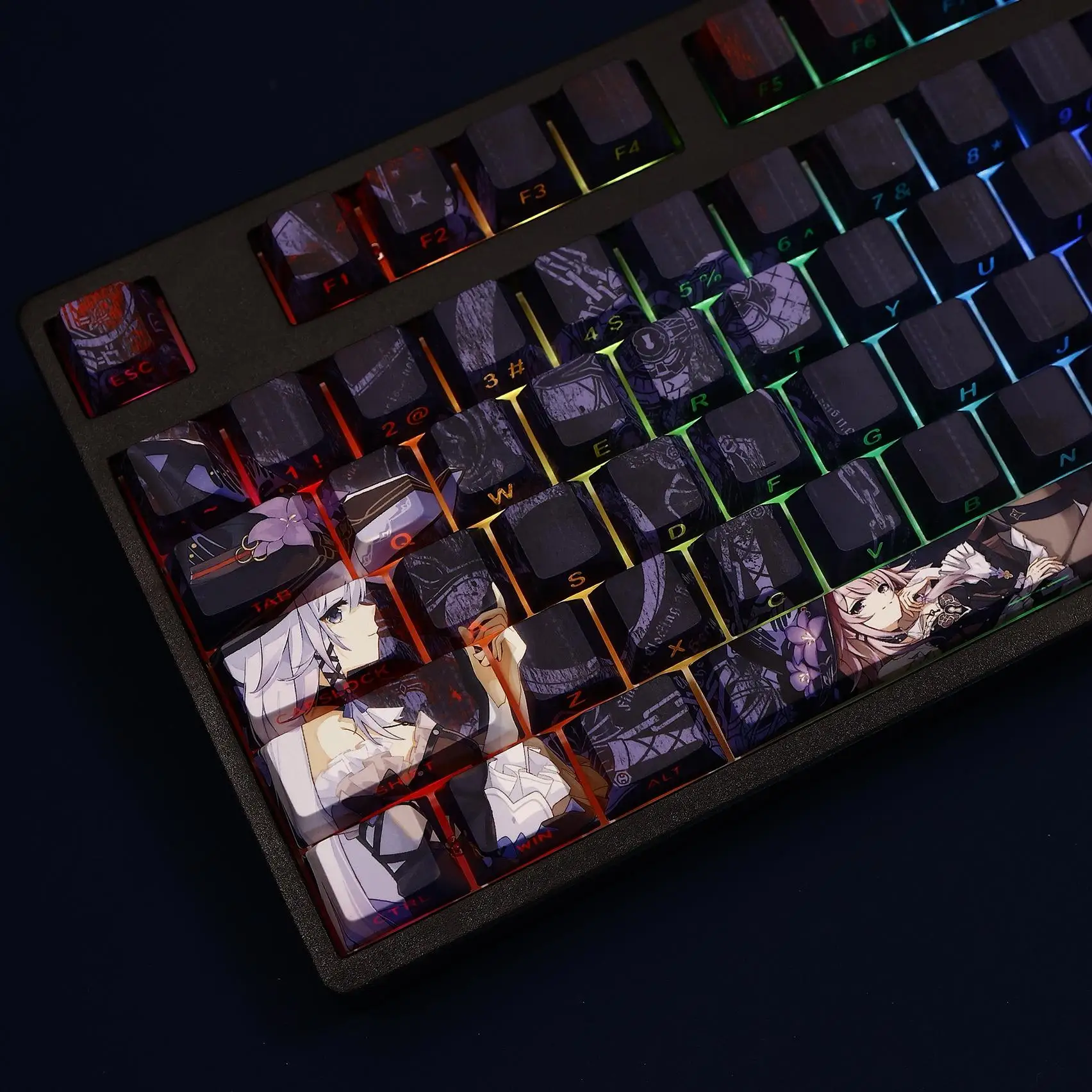 108 teclas/juego Honkai Star Rail The Herta Keycap PBT Impresión lateral teclas retroiluminadas dibujos animados Anime juego teclas para ANSI 61 87 104 108 - imagen 2