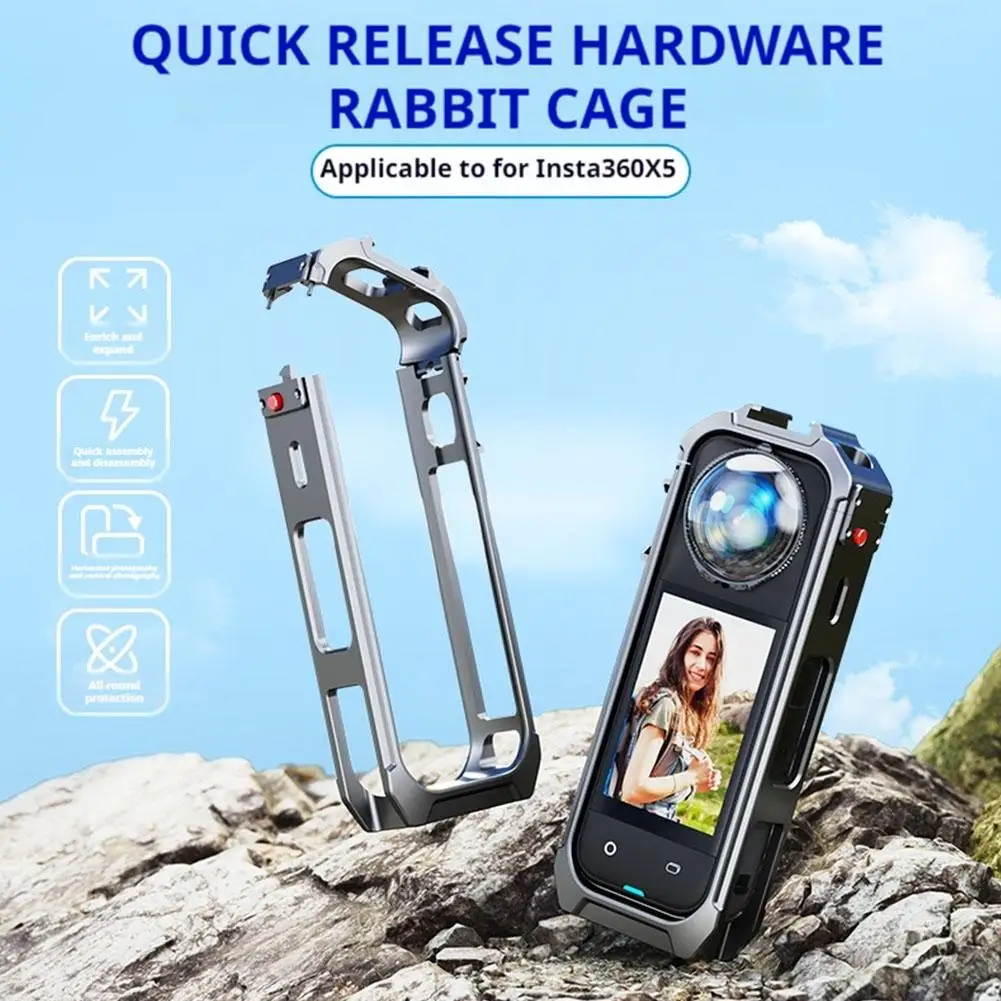 Insta360 X5 marco de utilidad jaula de Metal funda protectora de aluminio extensión zapato frío para Insta 360 X5 accesorios originales D3H7 - imagen 5