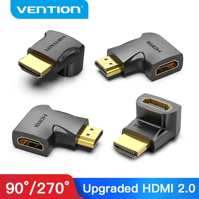 Adaptador Vention HDMI Convertidor Macho Hembra Ángulo Recto 90 270 Grados Conector 4K HD HDTV PS4 Laptop TV Box Extensor HDMI - Vista principal del producto