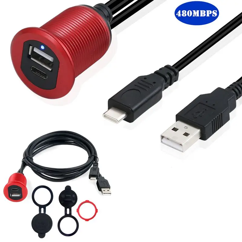 Tablero de instrumentos para coche, yate y motocicleta de 1m con luz LED USB2.0/3,0 macho a hembra + Cable de conexión versión tipo C 2,0/3,1
