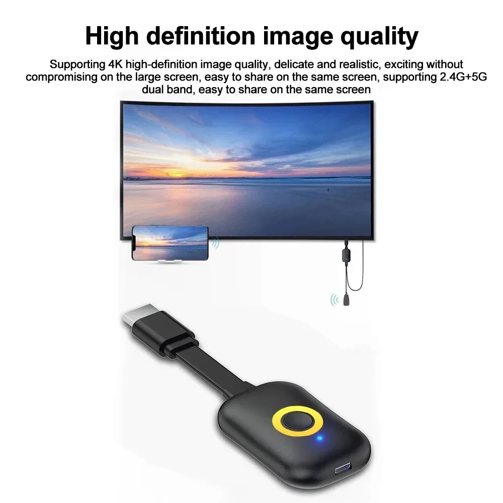 Adaptador HDMI 4K 2,4G/5G WiFi inalámbrico de doble banda dispositivos de misma pantalla TV Dongle receptor TV Stick para Android IOS a TV - imagen 2